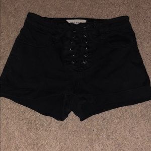 high waisted tied jean shorts
